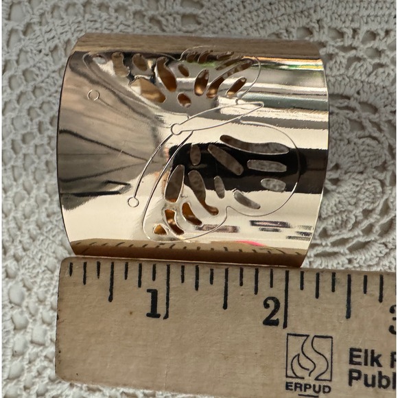 Gold Butterfly Cuff Bracelet Etched Metal‎ & Novelty Butterfly Sunglasses Set - Picture 6 of 6